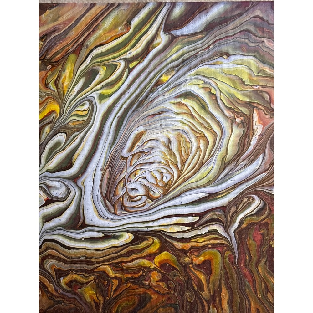 Abstract Fluid Acrylic Pour Painting 12x12 Brown Gold fall color Ring pour